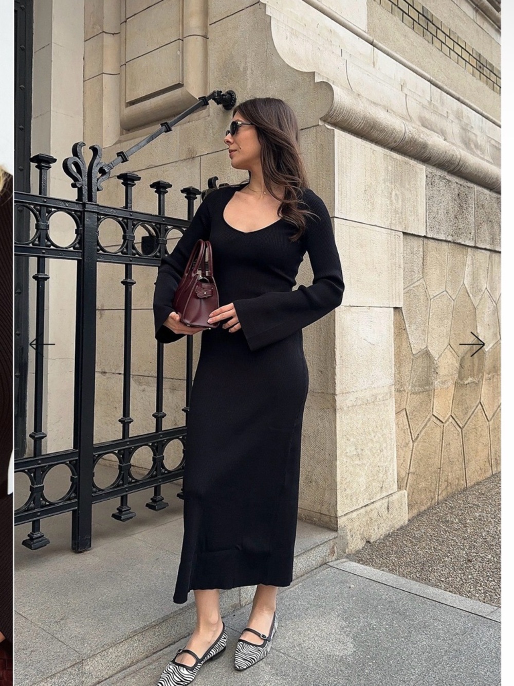 Women's Black Long Sleeve Midi Dress with Flared Cuffs